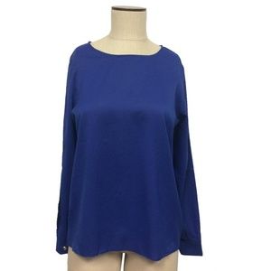 New Royal Blue Slit Sleeve Keyhole Back Blouse